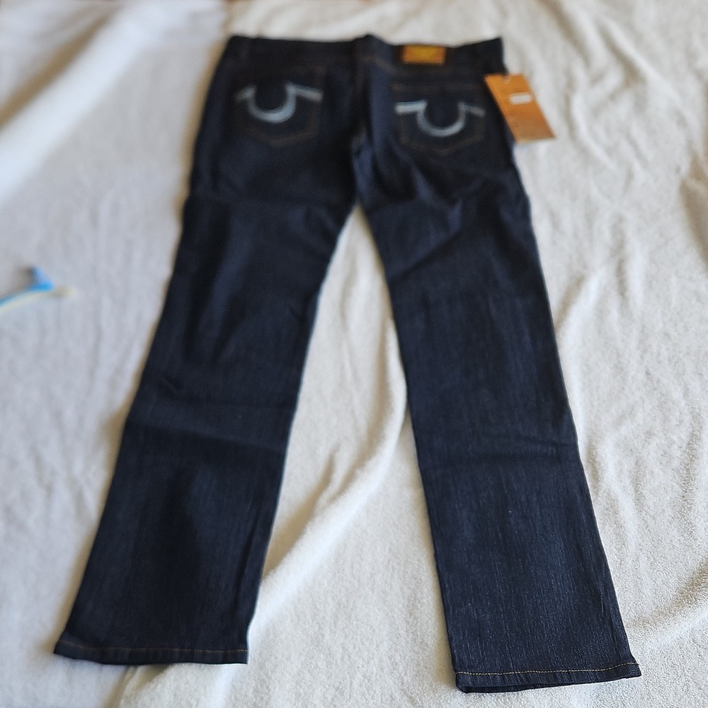 Top Jhon Dark Blue Denim Straight Jeans woman 5-Pocket Button Embroidered - Picture 4 of 12